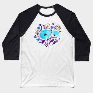 Watercolor poppies bouquet - blue and purple Baseball T-Shirt